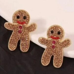 NWT, Rhinestone Gingerbread Man Stud Earrings